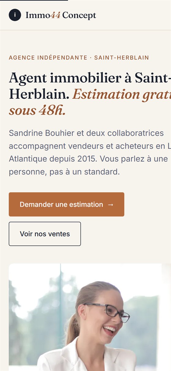 Vue mobile du site Immo44 Concept